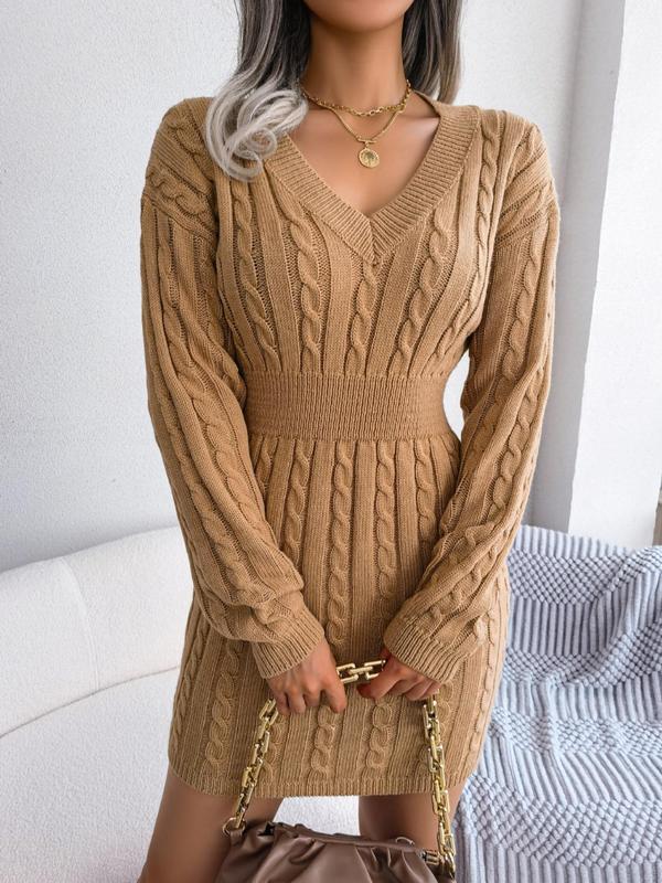 v neck cable knit sweater dress Twist Knitted Sweater Dress Women's Solid Color V-Neck Long Sleeve Cable  Casual Knit Bodycon Dress Casual Split Fall Knit Pullover Sweater Dress  (7161 Beige,S) at Amazon Women's Clothing store
