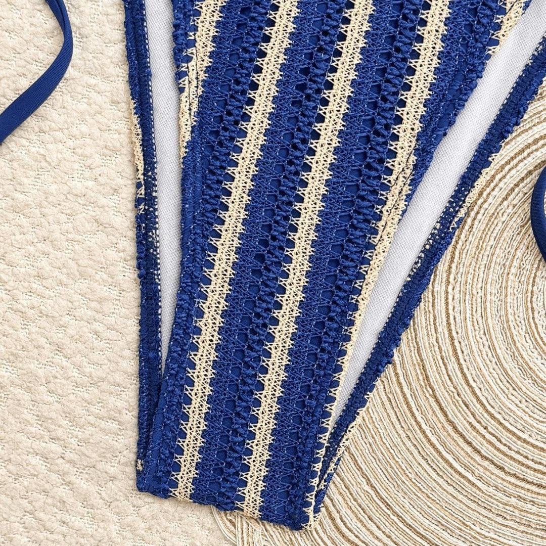 Women's String Bikini in blue striped