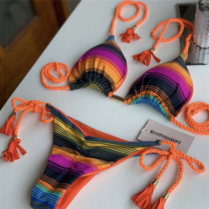 Women's String Bikini in orange stripe