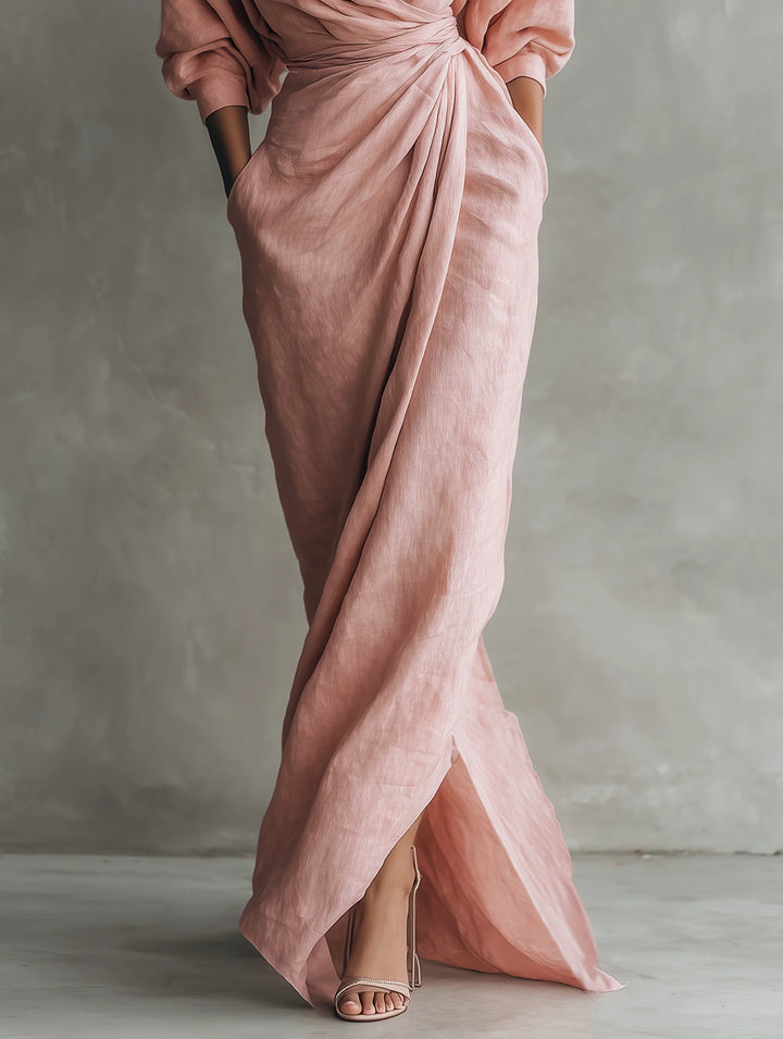 Women's Linen Maxi Dress in pink