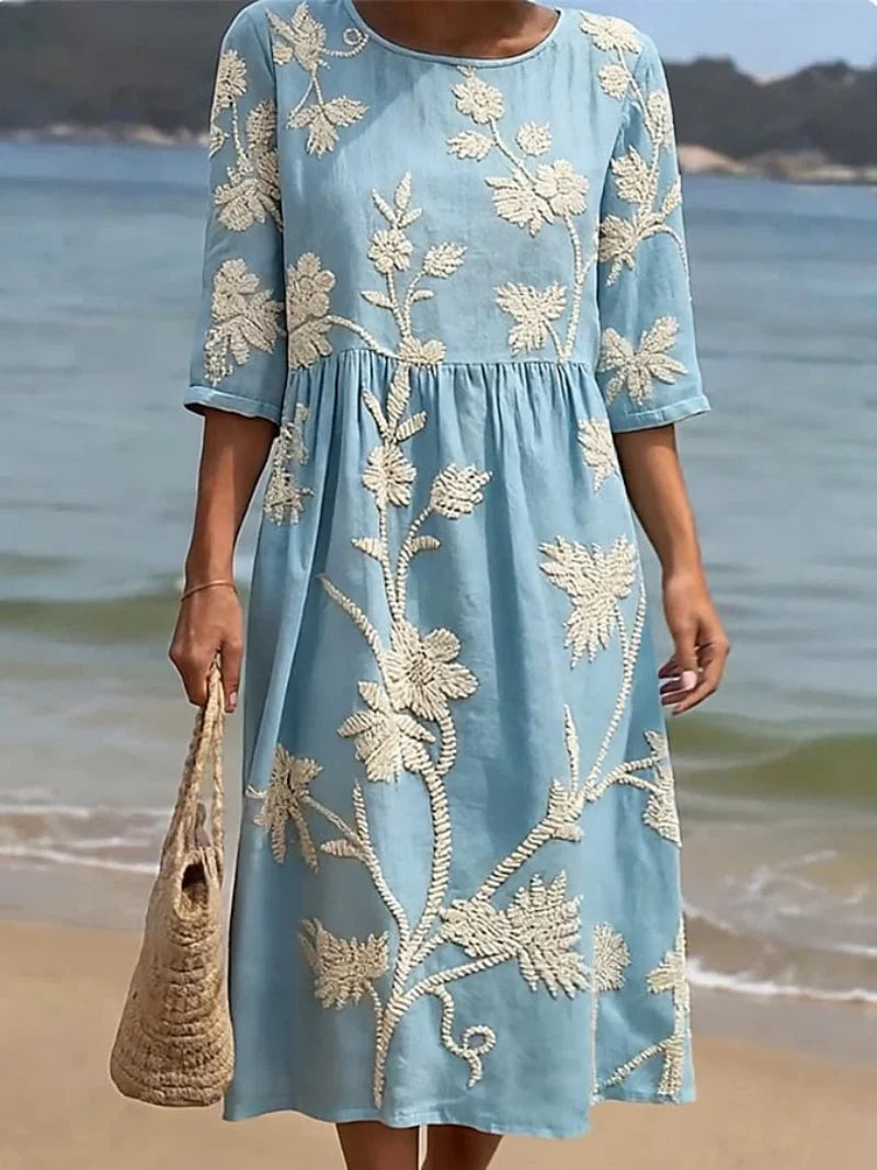 Women's Summer Midi Dress in blue floral