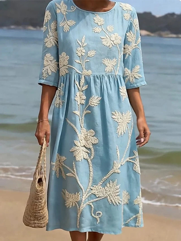 Women's Summer Midi Dress in blue floral