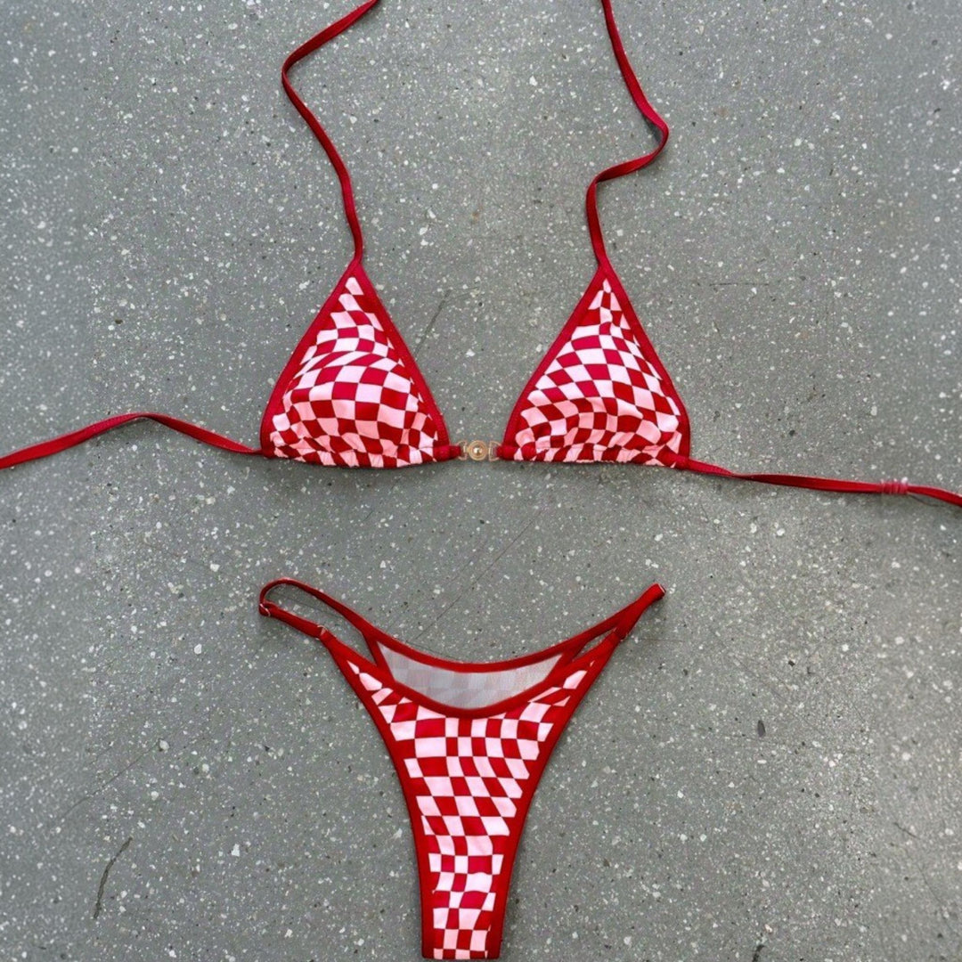Women's String Bikini in red check