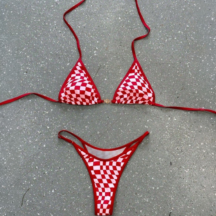 Women's String Bikini in red check