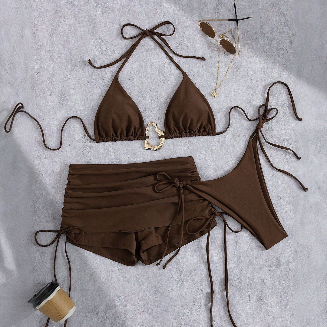 Women's String Bikini in coffee brown