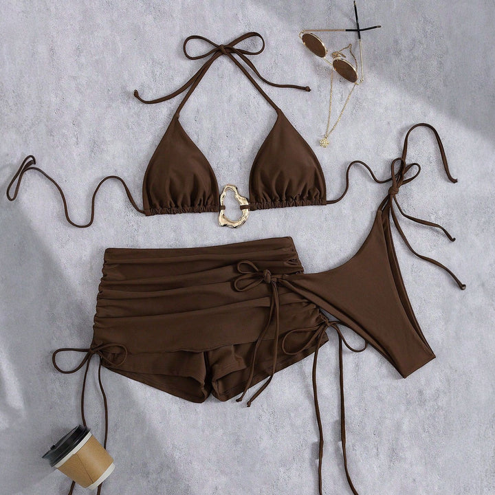 Women's String Bikini in coffee brown