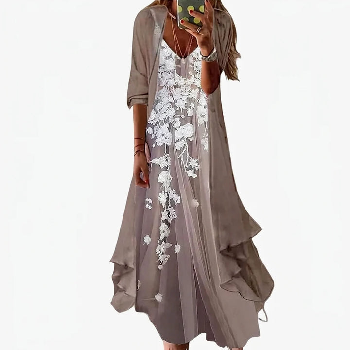 Women's Flowy Maxi Dress in grey floral