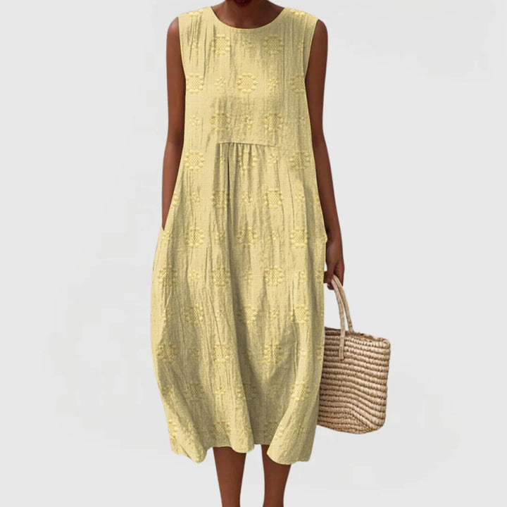 Women's A Line Midi Dress in yellow