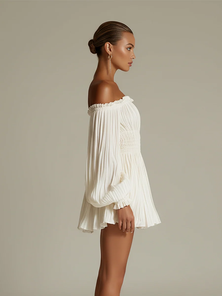 Women's Long Sleeve Mini Dress in ivory