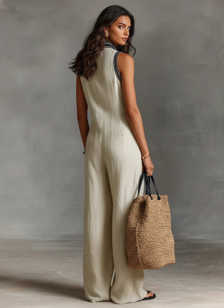 Women's Linen Jumpsuit in beige