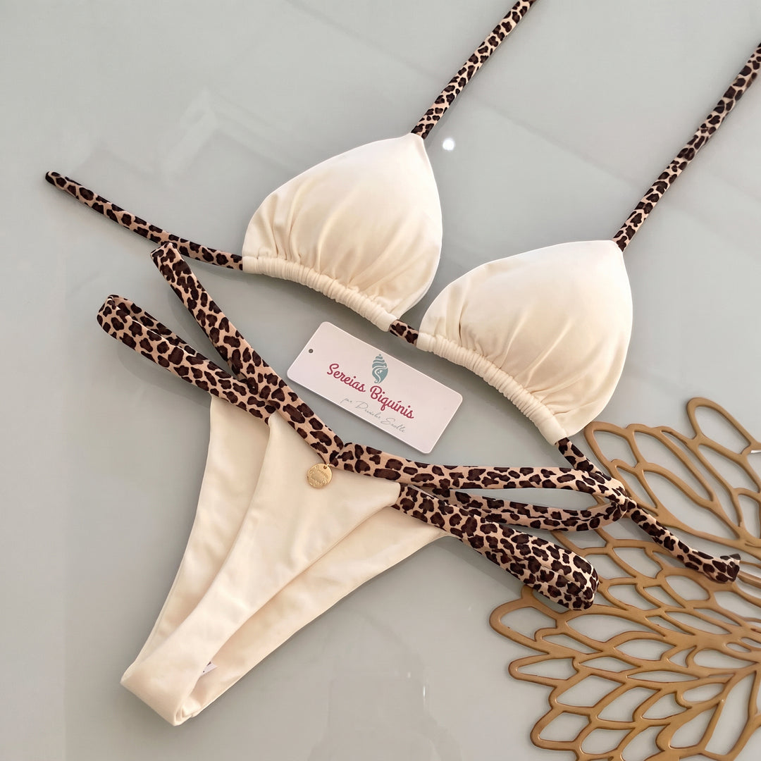 Women's String Bikini in white leopard