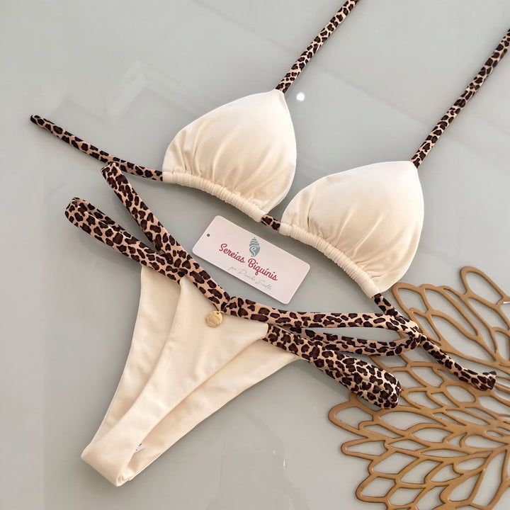Women's String Bikini in white leopard