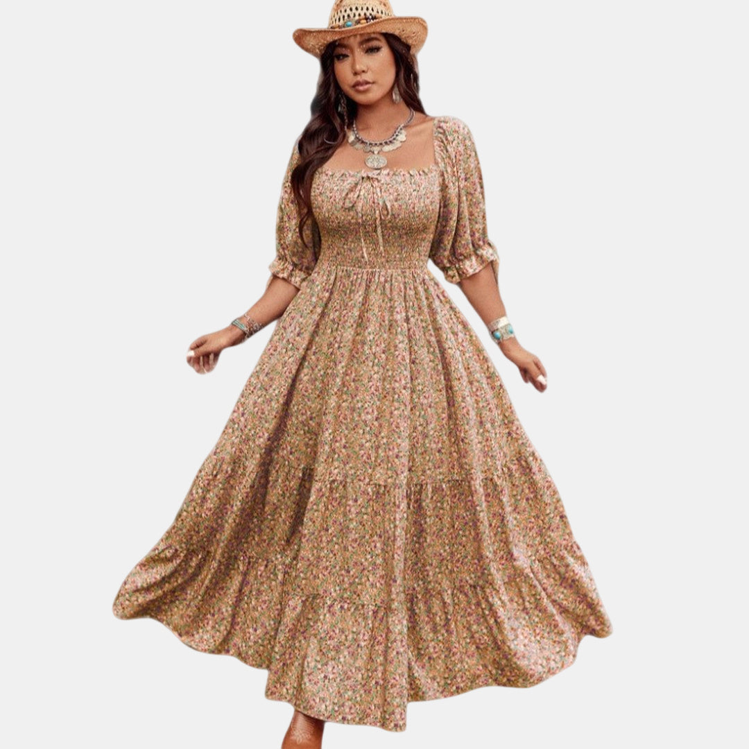 Women's Summer Maxi Dress in khaki floral