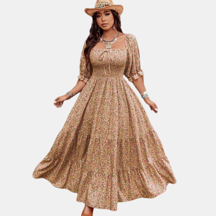 Women's Summer Maxi Dress in khaki floral