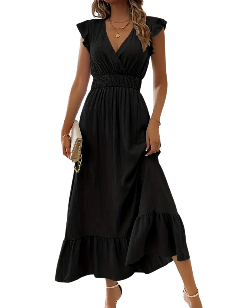 ARIELLE™ – Shirred V-Neck Casual Long Dress