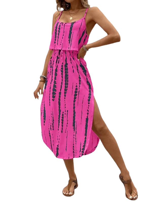 SOFIA™ – Tie Dye Floral Split Thigh Casual Dress