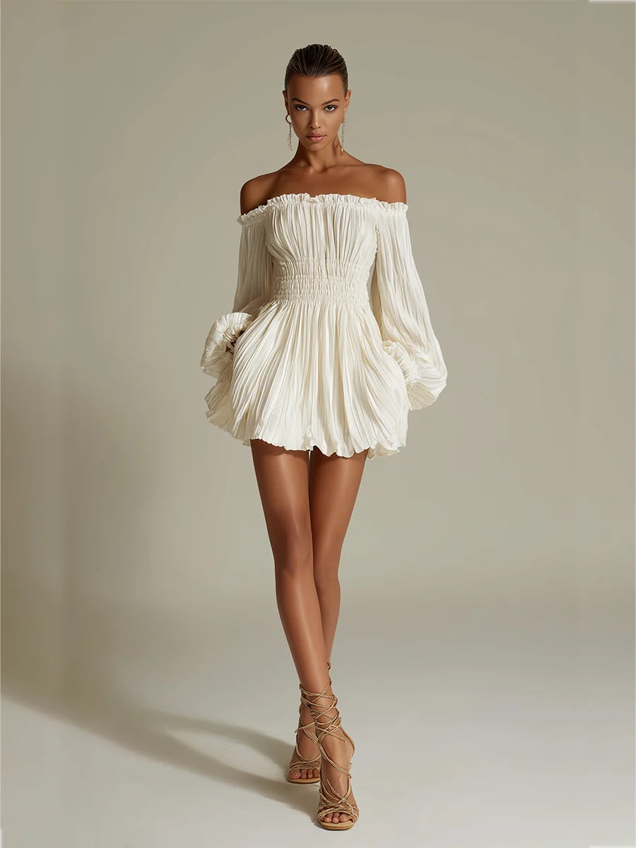 Women's Long Sleeve Mini Dress in ivory