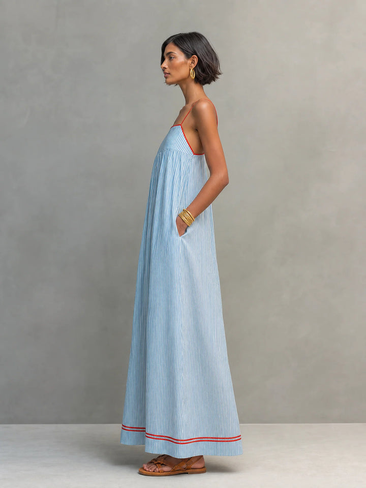 Women's Summer Maxi Dress in blue striped