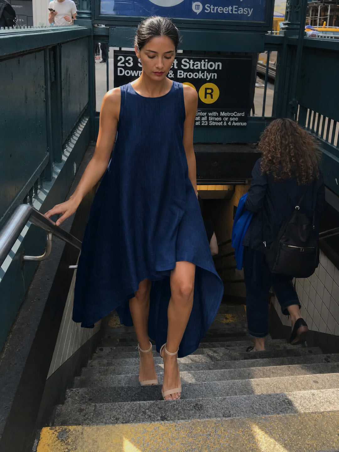 Women's Linen Dress in navy