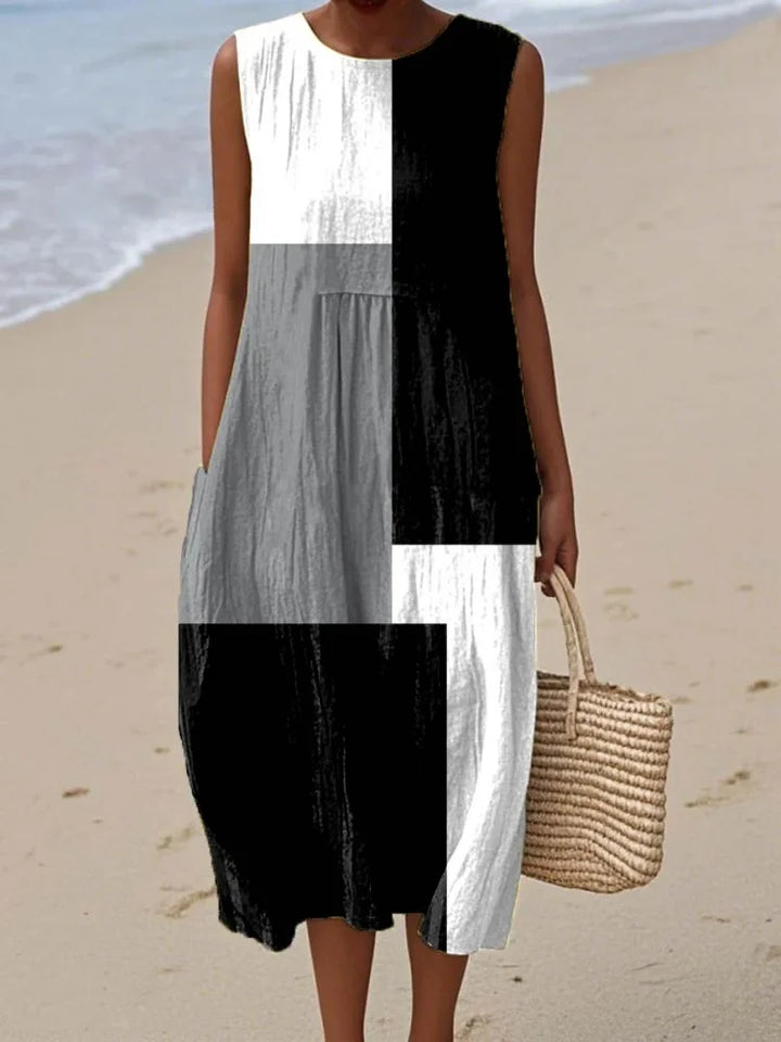 Women's Summer Midi Dress in black colour block