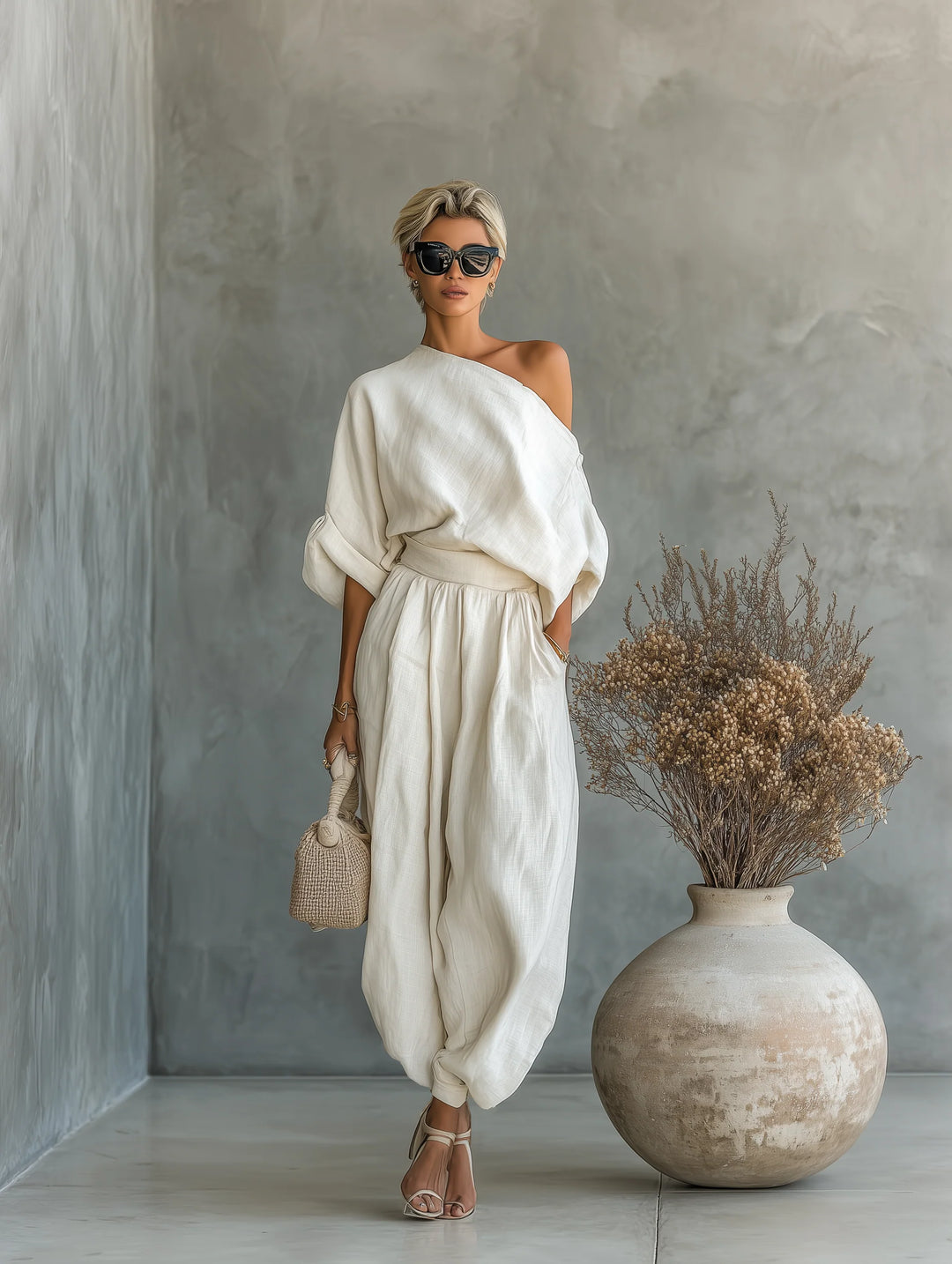 Women's Linen Matching Set in off white