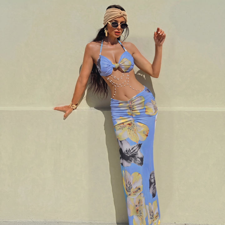 Women's Summer Maxi Dress in blue floral