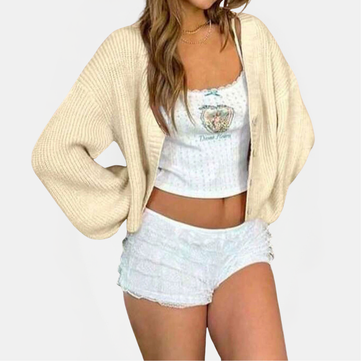 Women's Brushed Knit Single Button Front Loose Cardigan Sweater