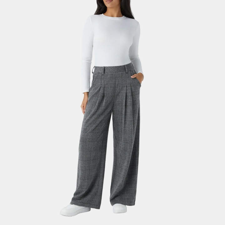 Women's Wide Leg Trousers Women, High Waist Glen Plaid Pleated
