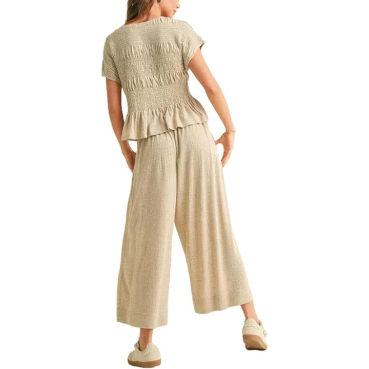 JODIE™ – Casual 2-Piece Smocked Top and Wide Leg Pants Set