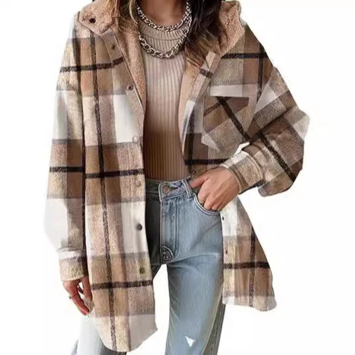 TALLULAH™ - Relaxed Fit Hooded Plaid Jacket