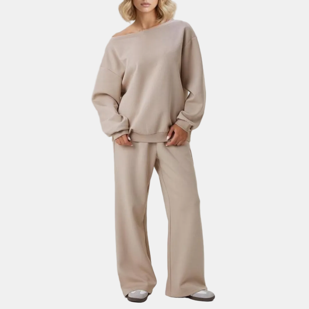 Women's High Waist Button Front Wide Leg Pants and Long Sleeve Top Set