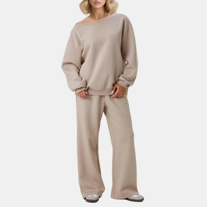 Women's High Waist Button Front Wide Leg Pants and Long Sleeve Top Set