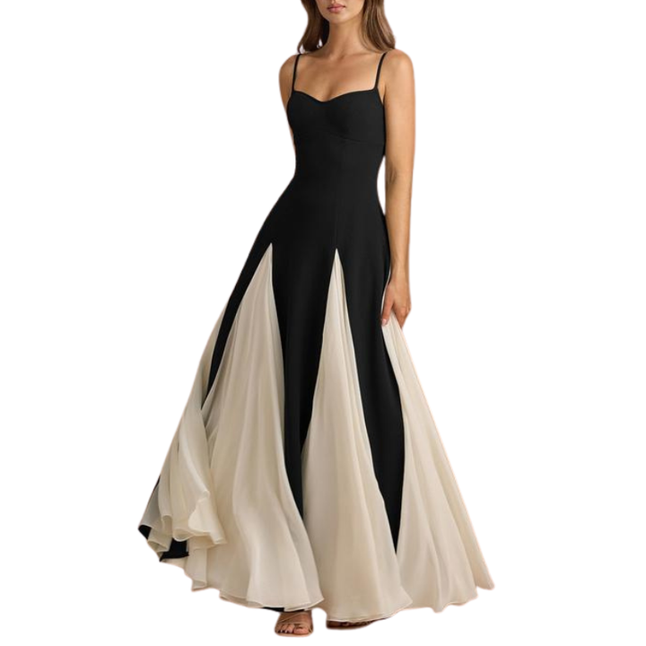 BEATRIX™ – Elegant A-Line Crepe & Chiffon Maxi Dress