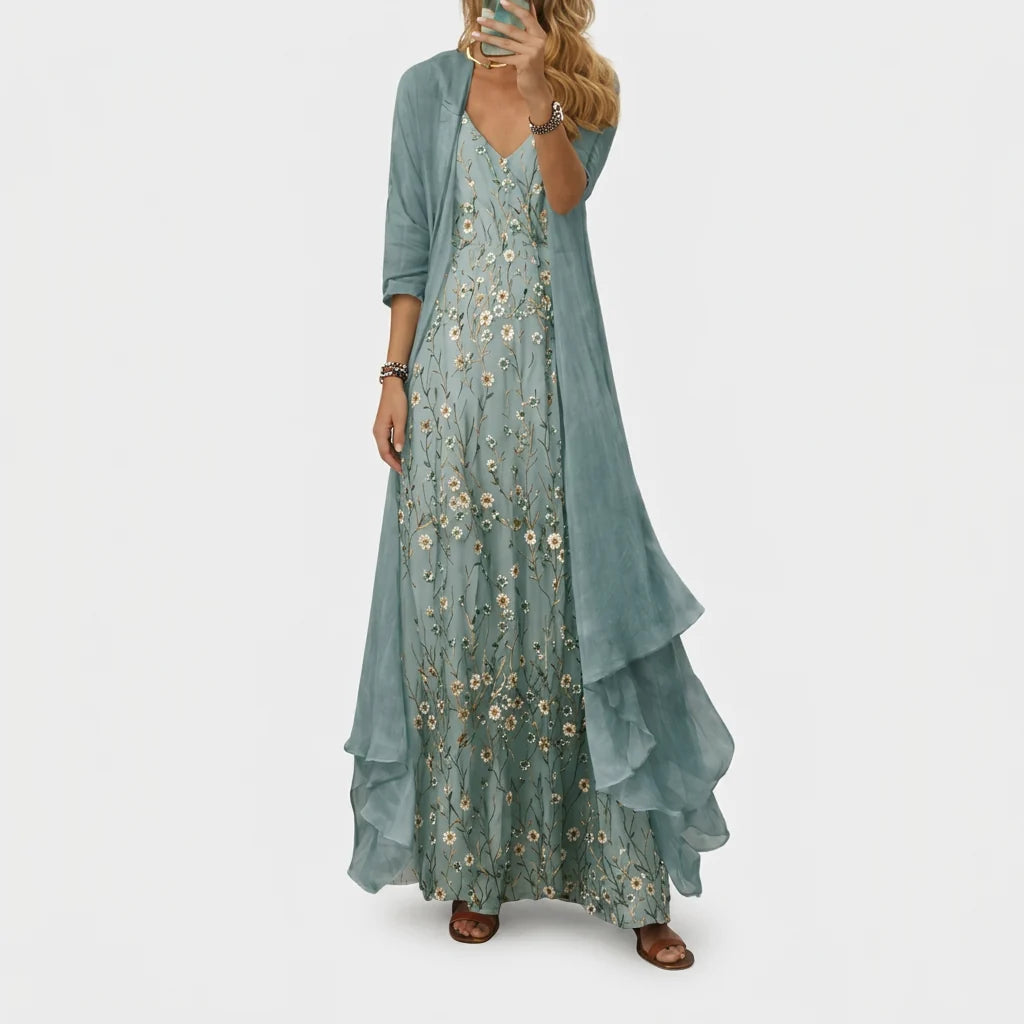 Women's Flowy Maxi Dress in blue floral