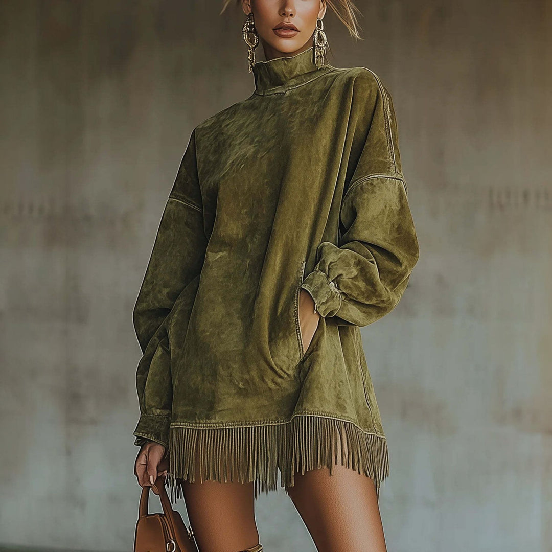 Women's Long Sleeve Mini Dress in olive green
