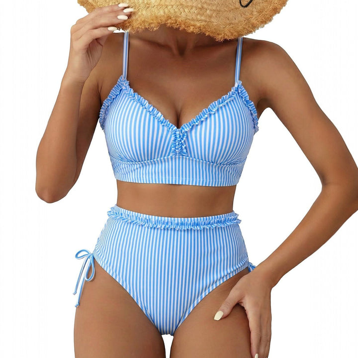 Women's High Waisted Bikini in blue striped