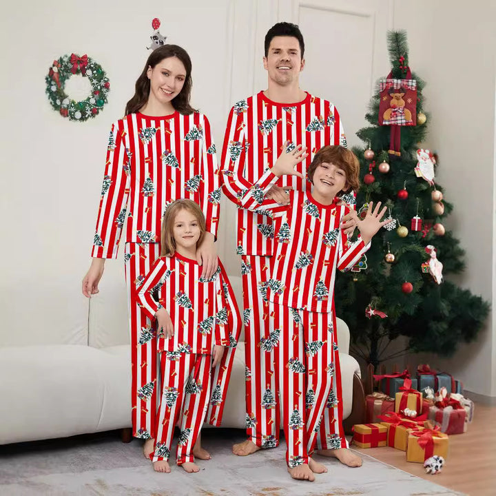 Family Matching Christmas PJs in red striped