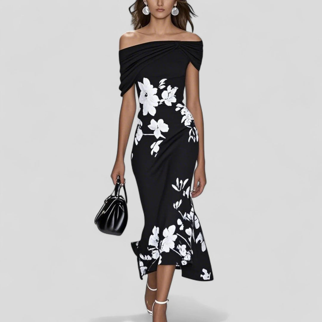 Women's Summer Midi Dress in black floral