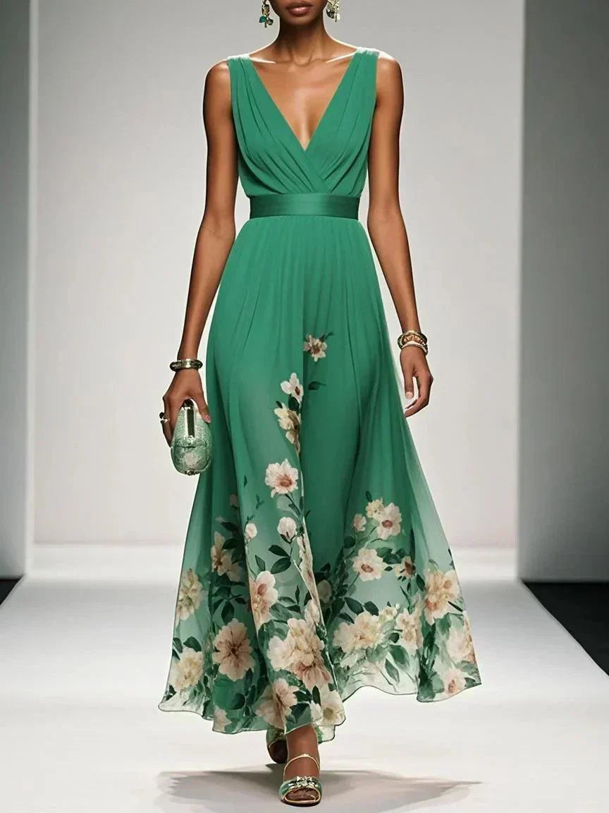 Women's Summer Maxi Dress in green floral