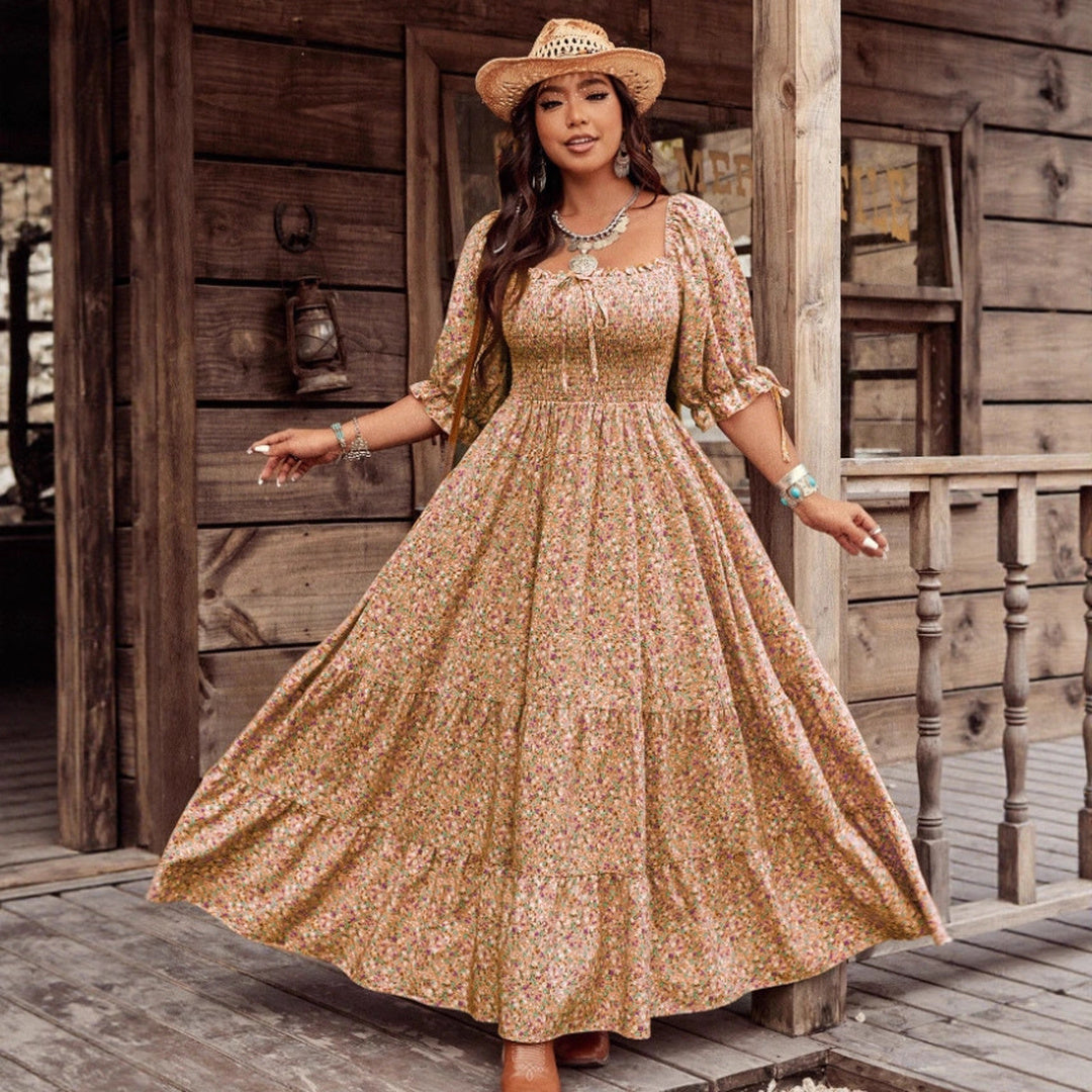 Women's Summer Maxi Dress in khaki floral