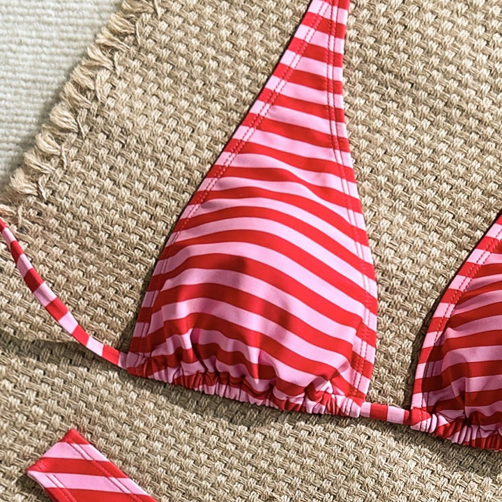 Women's Striped Bikini in red pink striped