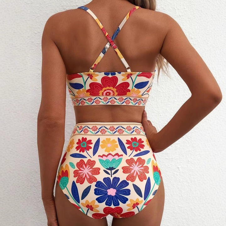 Women's High Waisted Bikini in orange floral
