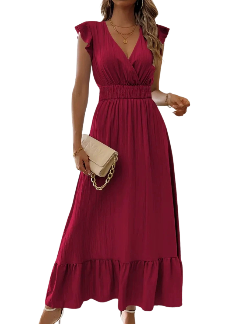 ARIELLE™ – Shirred V-Neck Casual Long Dress