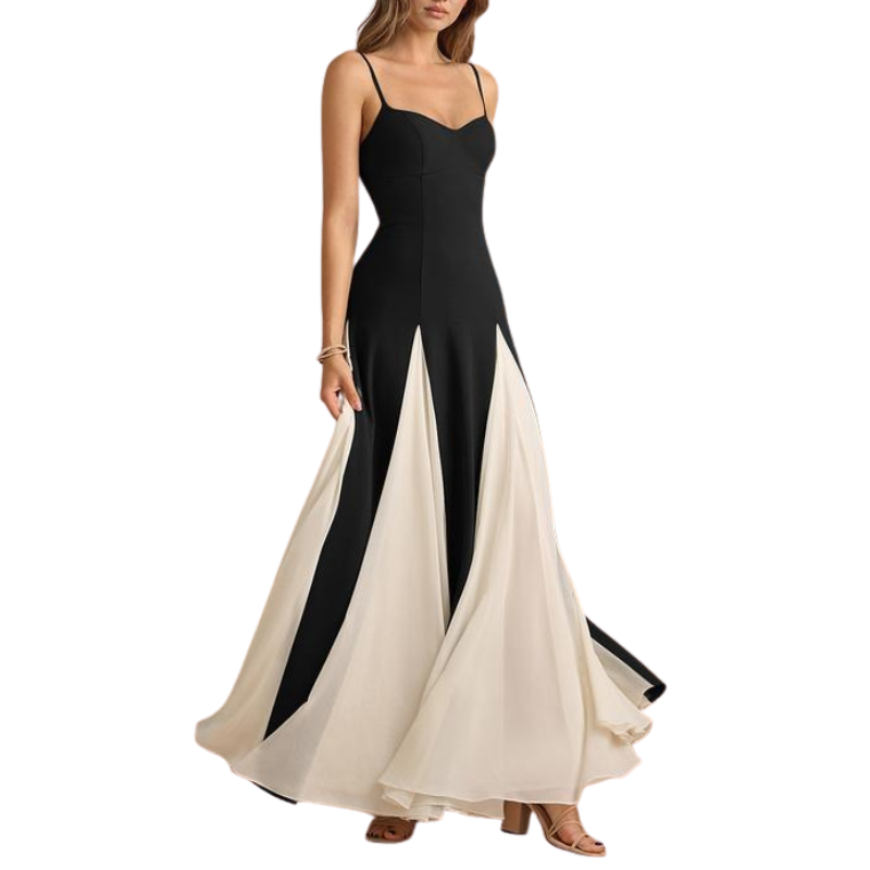 BEATRIX™ – Elegant A-Line Crepe & Chiffon Maxi Dress