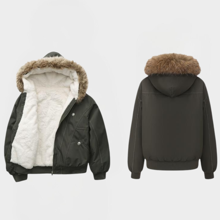 GLENDA™ - Elegant Warm Bomber Jacket with Faux Fur Collar and Hood