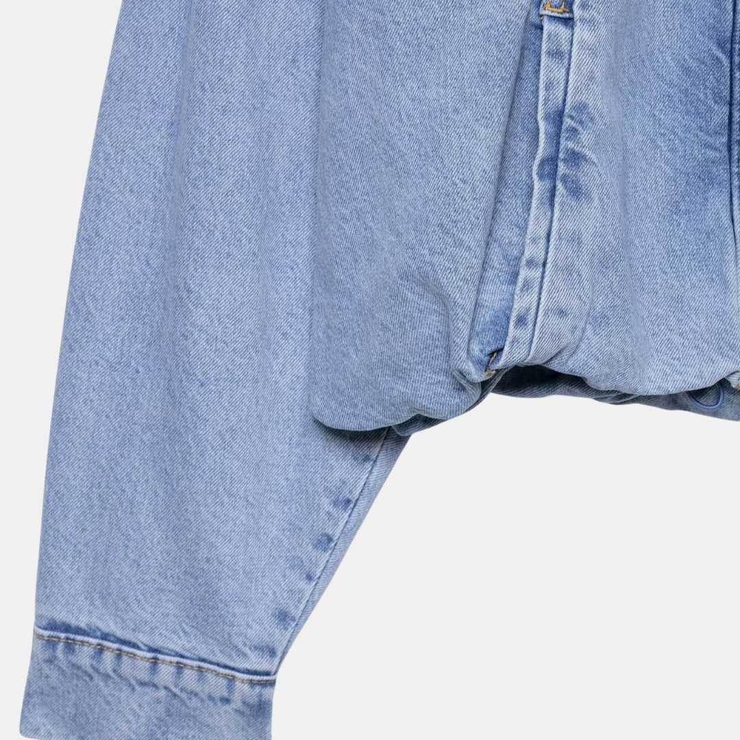 Women's Cropped Denim Bomber Jacket Stand Collar Drop Shoulder