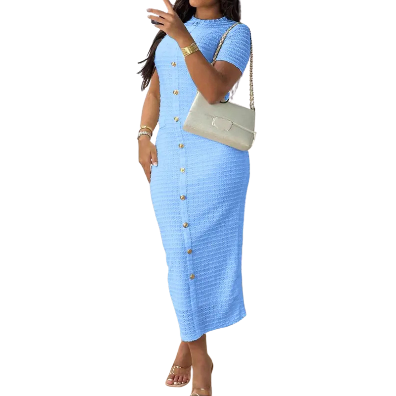 BRONWYN™ – Classic Zipper Back Dress with Faux Button Accent