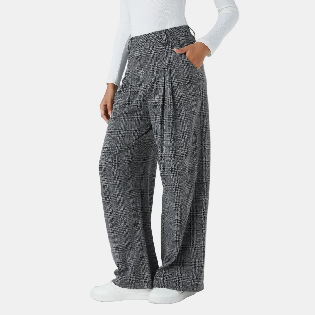 Women's Wide Leg Trousers Women, High Waist Glen Plaid Pleated