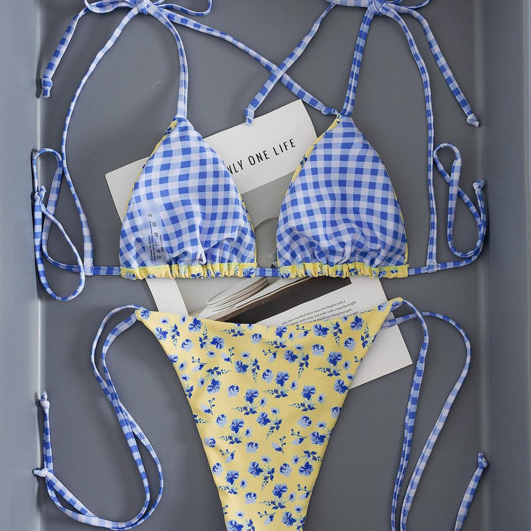 Women's String Bikini in yellow floral