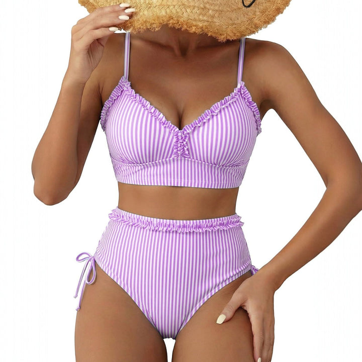 Women's High Waisted Bikini in purple striped